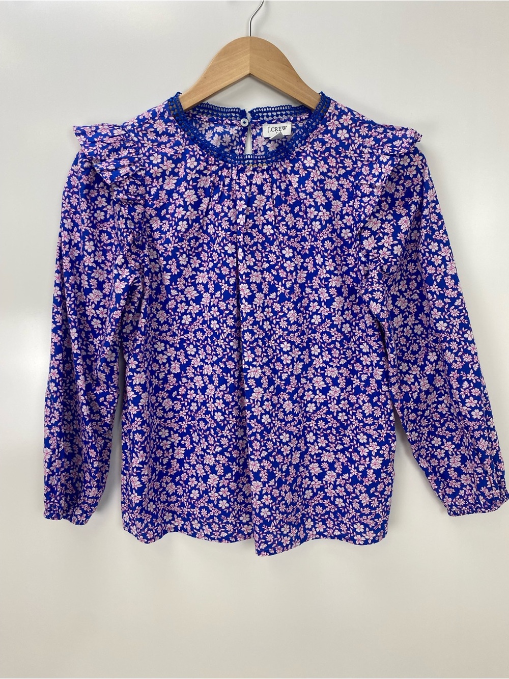 J. Crew Purple Floral Long-Sleeve Blouse with Pink Flowers